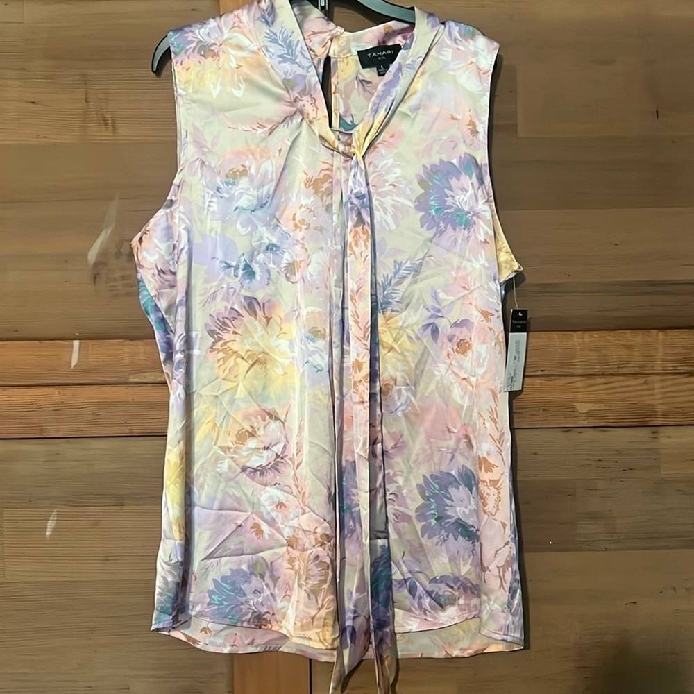 tahari bow neck blouse pastel